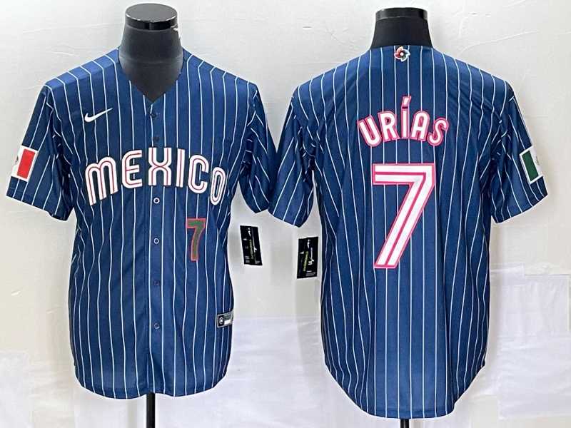 Mens Mexico Baseball #7 Julio Urias Number Navy Blue Pinstripe 2020 World Series Cool Base Nike Jersey2->2023 world baseball classic->MLB Jersey